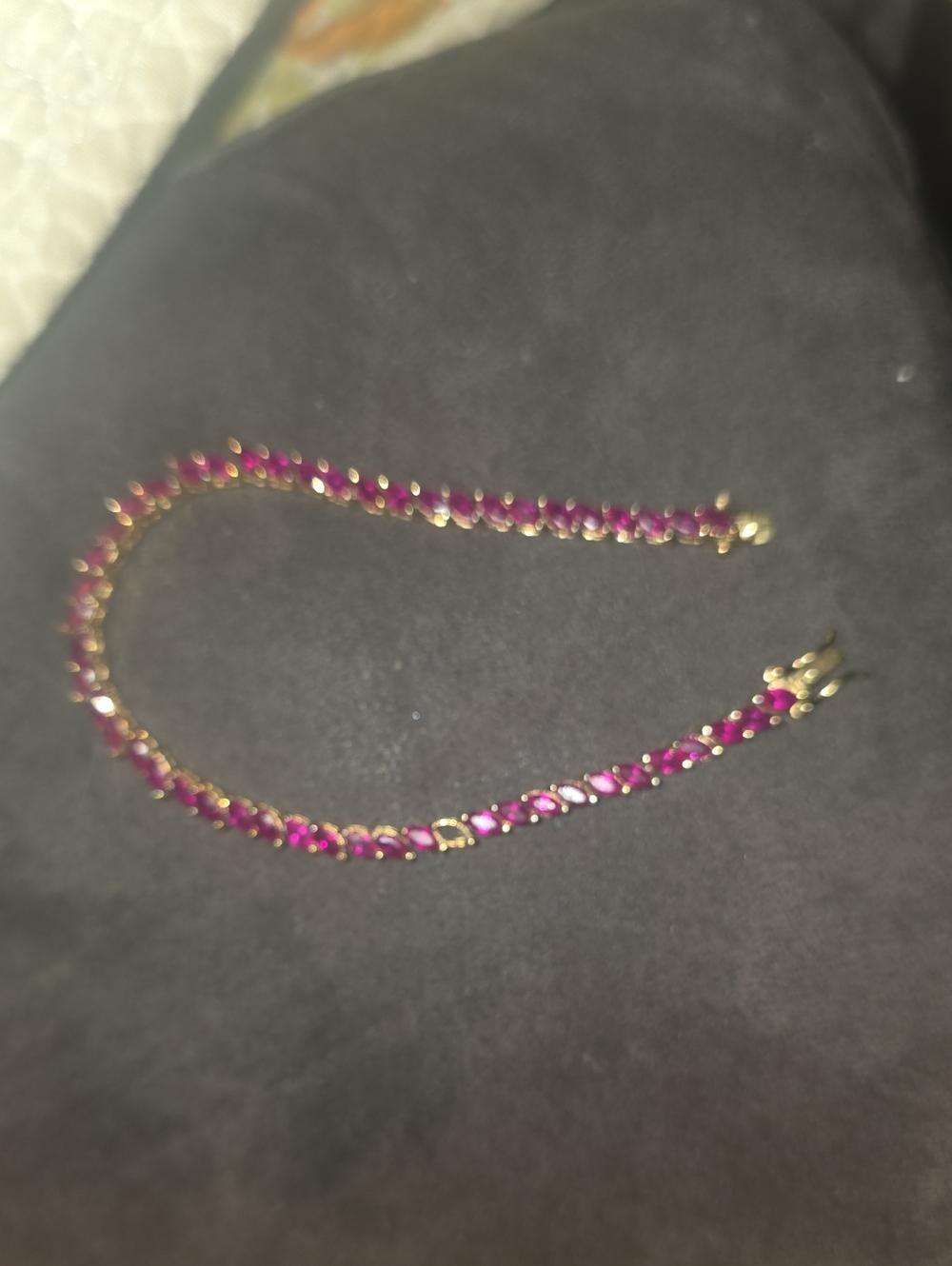 Vintage Gold-Plated Over 925 Solid Sterling Silver Pink Gemstone Tennis Bracelet